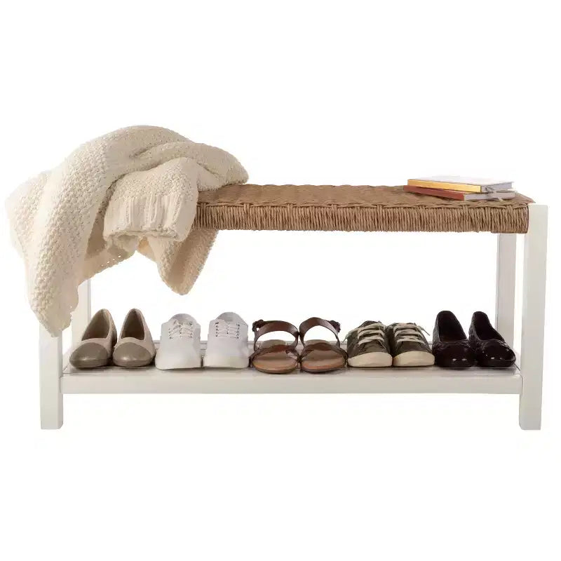 Banc Alaterre Furniture avec assise en corde tressée à la main - Banc en bois Newport de 101,6 cm avec étagère de rangement pour entrée ou chambre à coucher