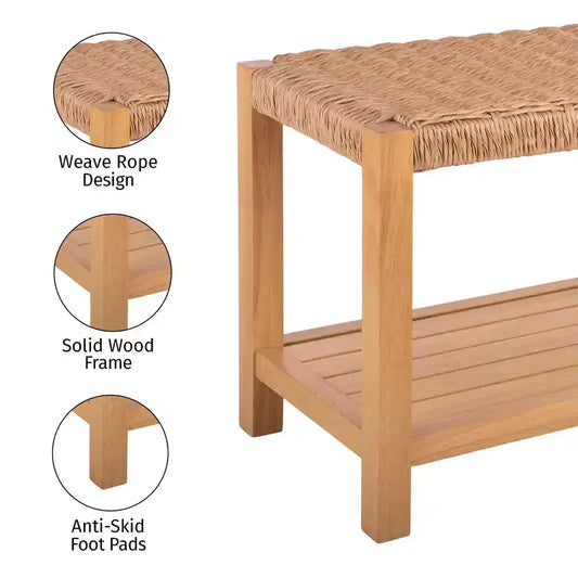 Banc Alaterre Furniture avec assise en corde tressée à la main - Banc en bois Newport de 101,6 cm avec étagère de rangement pour entrée ou chambre à coucher