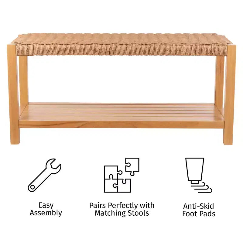 Banc Alaterre Furniture avec assise en corde tressée à la main - Banc en bois Newport de 101,6 cm avec étagère de rangement pour entrée ou chambre à coucher