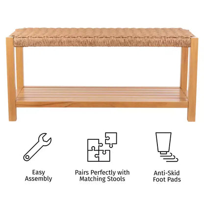 Banc Alaterre Furniture avec assise en corde tressée à la main - Banc en bois Newport de 101,6 cm avec étagère de rangement pour entrée ou chambre à coucher