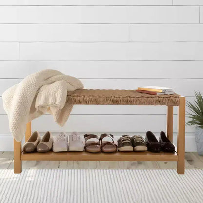 Banc Alaterre Furniture avec assise en corde tressée à la main - Banc en bois Newport de 101,6 cm avec étagère de rangement pour entrée ou chambre à coucher