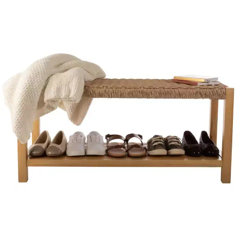 Banc Alaterre Furniture avec assise en corde tressée à la main - Banc en bois Newport de 101,6 cm avec étagère de rangement pour entrée ou chambre à coucher