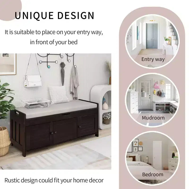Banc à chaussures d'entrée GDFStudio Gavin 43,5 avec portes à persiennes et étagère réglable