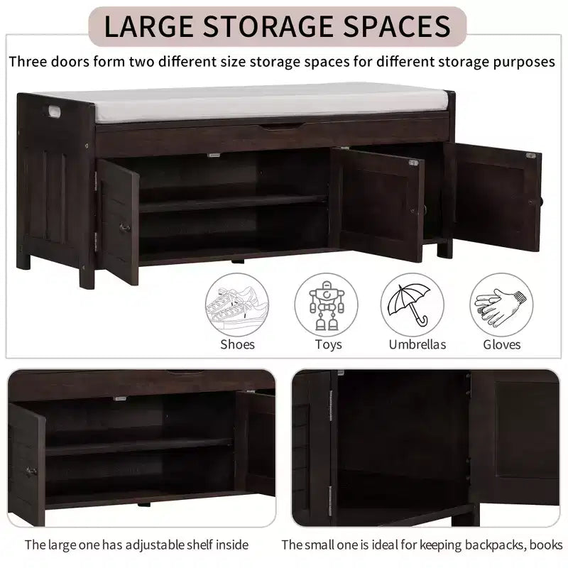 Banc à chaussures d'entrée GDFStudio Gavin 43,5 avec portes à persiennes et étagère réglable