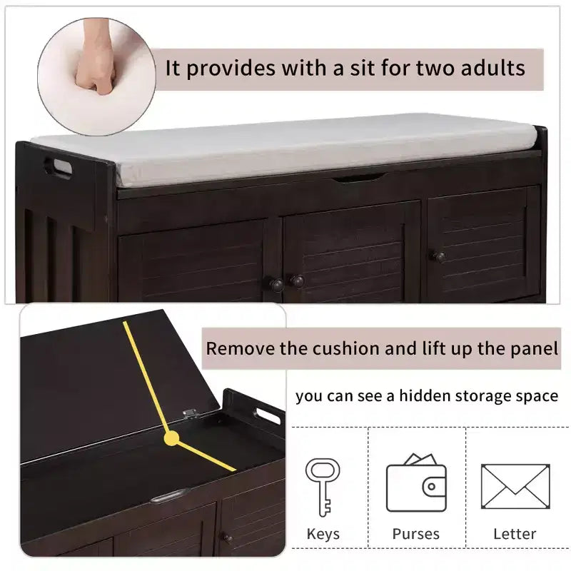 Banc à chaussures d'entrée GDFStudio Gavin 43,5 avec portes à persiennes et étagère réglable