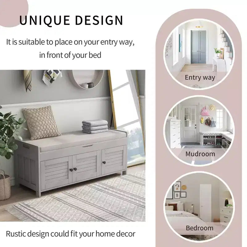 Banc à chaussures d'entrée GDFStudio Gavin 43,5 avec portes à persiennes et étagère réglable
