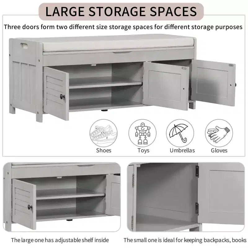 Banc à chaussures d'entrée GDFStudio Gavin 43,5 avec portes à persiennes et étagère réglable