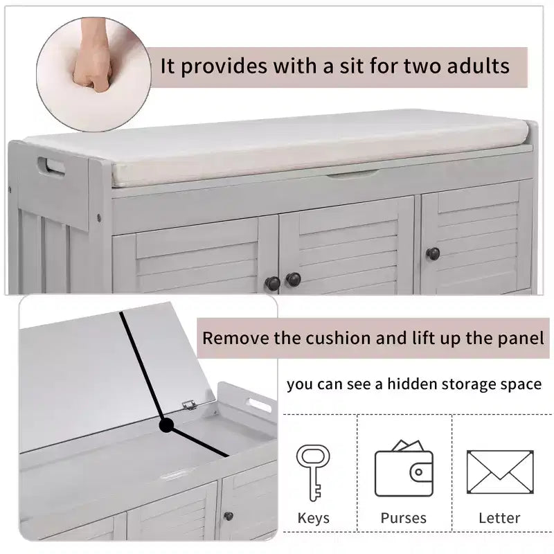Banc à chaussures d'entrée GDFStudio Gavin 43,5 avec portes à persiennes et étagère réglable