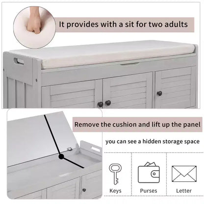 Banc à chaussures d'entrée GDFStudio Gavin 43,5 avec portes à persiennes et étagère réglable