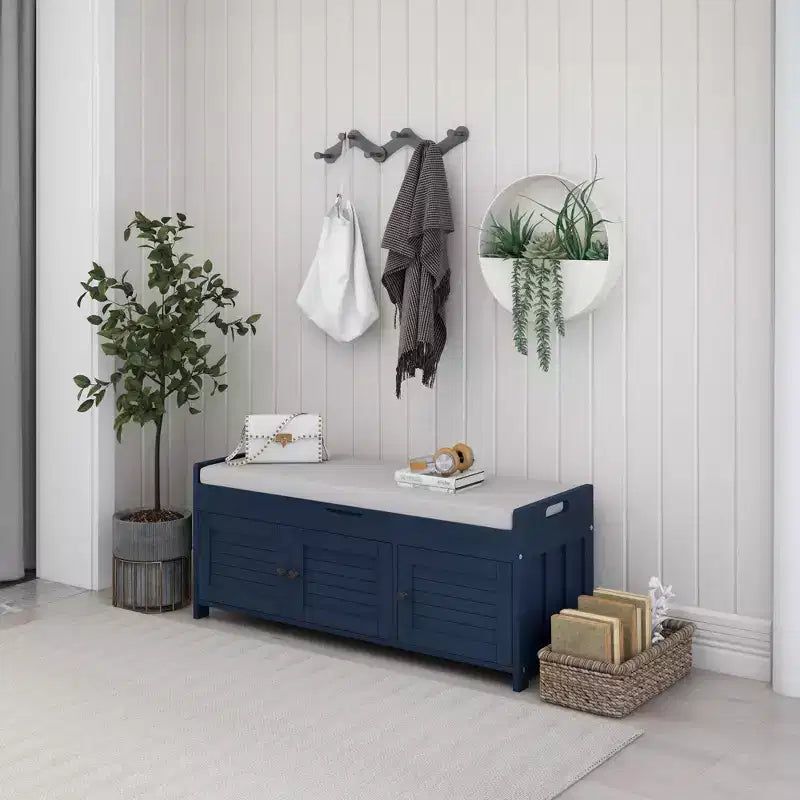 Banc à chaussures d'entrée GDFStudio Gavin 43,5 avec portes à persiennes et étagère réglable