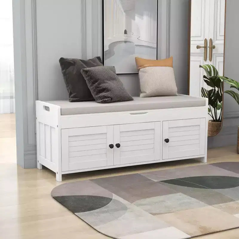 Banc à chaussures d'entrée GDFStudio Gavin 43,5 avec portes à persiennes et étagère réglable