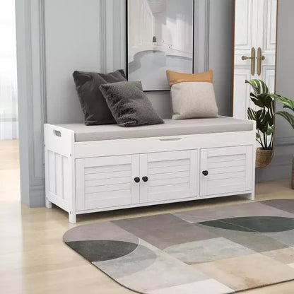 Banc à chaussures d'entrée GDFStudio Gavin 43,5 avec portes à persiennes et étagère réglable
