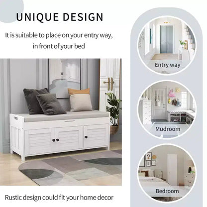 Banc à chaussures d'entrée GDFStudio Gavin 43,5 avec portes à persiennes et étagère réglable