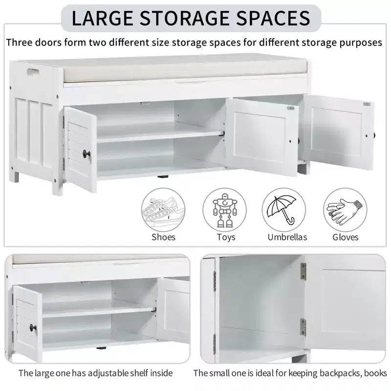 Banc à chaussures d'entrée GDFStudio Gavin 43,5 avec portes à persiennes et étagère réglable