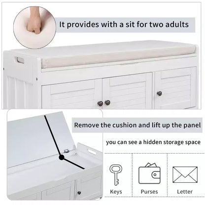 Banc à chaussures d'entrée GDFStudio Gavin 43,5 avec portes à persiennes et étagère réglable
