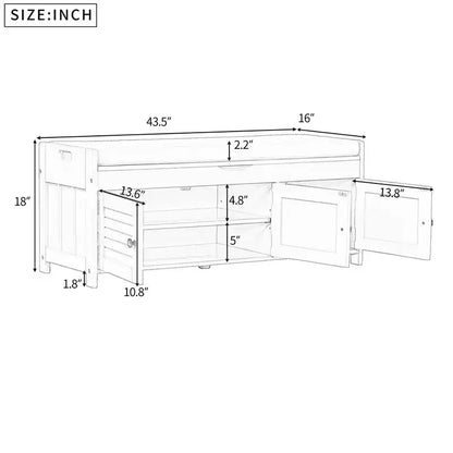 Banc à chaussures d'entrée GDFStudio Gavin 43,5 avec portes à persiennes et étagère réglable