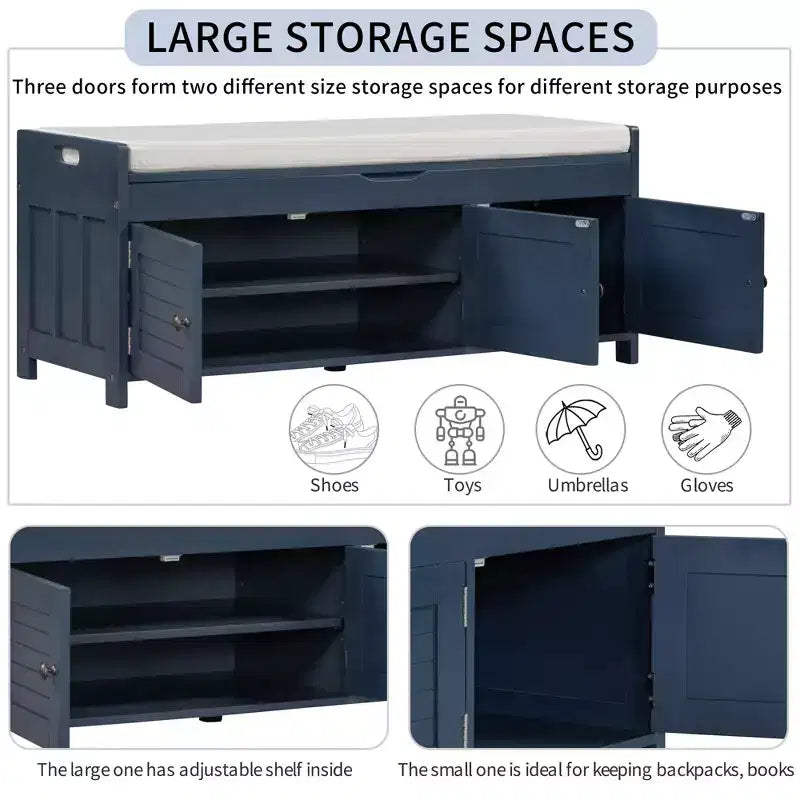 Banc à chaussures d'entrée GDFStudio Gavin 43,5 avec portes à persiennes et étagère réglable