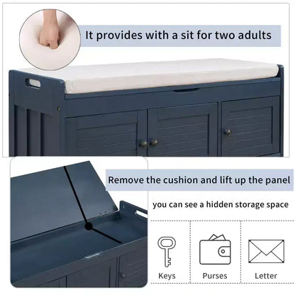 Banc à chaussures d'entrée GDFStudio Gavin 43,5 avec portes à persiennes et étagère réglable