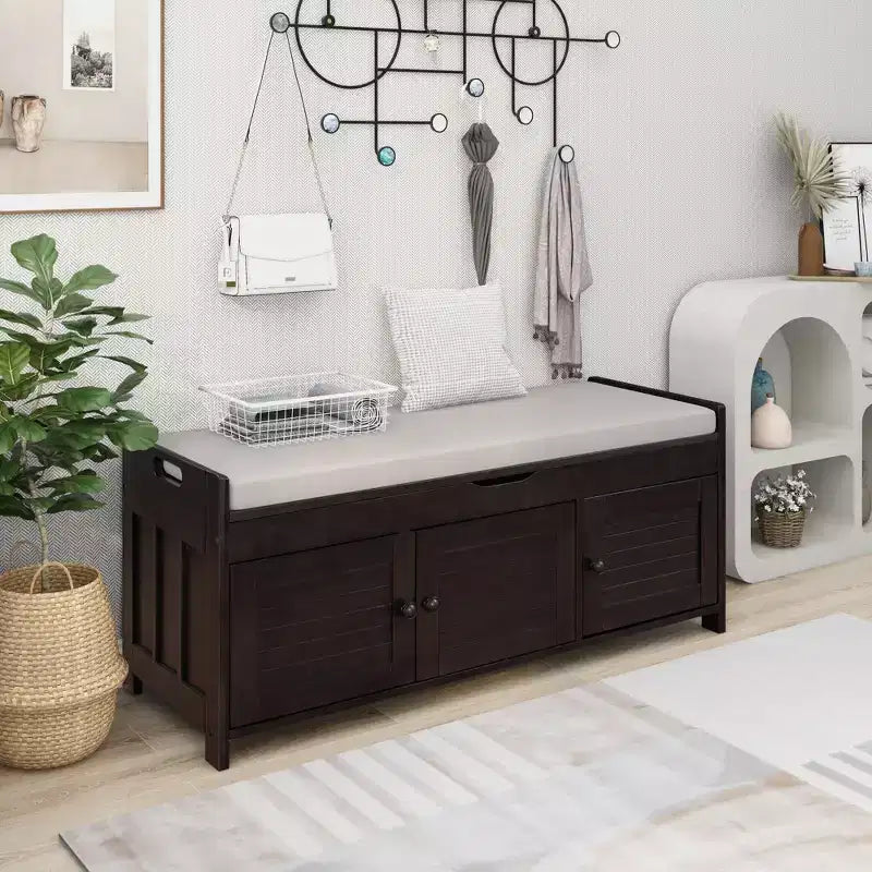 Banc à chaussures d'entrée GDFStudio Gavin 43,5 avec portes à persiennes et étagère réglable