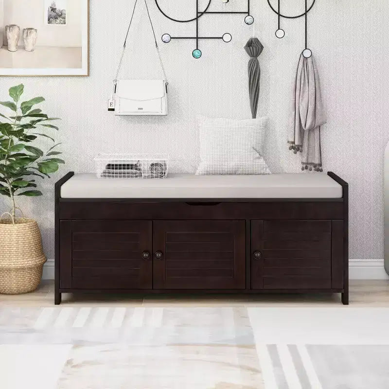 Banc à chaussures d'entrée GDFStudio Gavin 43,5 avec portes à persiennes et étagère réglable