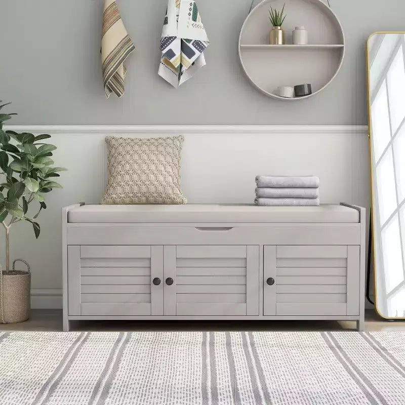 Banc à chaussures d'entrée GDFStudio Gavin 43,5 avec portes à persiennes et étagère réglable