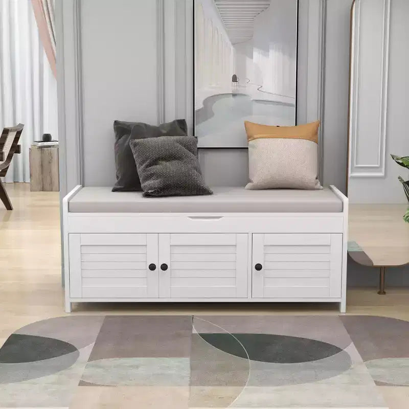 Banc à chaussures d'entrée GDFStudio Gavin 43,5 avec portes à persiennes et étagère réglable