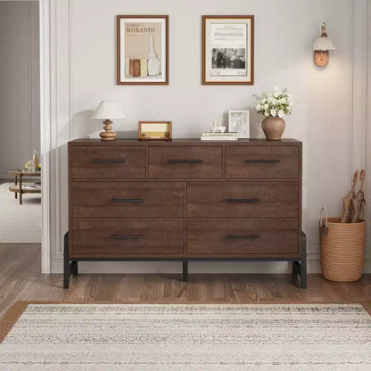 Garvee 7 Commode pour chambre à coucher, commode autonome à 52 tiroirs de large avec rangement, commode de rangement en bois pour salon, chambre à coucher