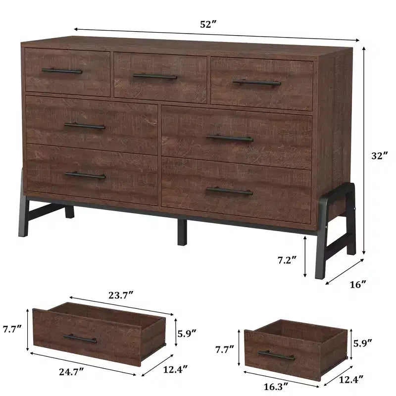 Garvee 7 Commode pour chambre à coucher, commode autonome à 52 tiroirs de large avec rangement, commode de rangement en bois pour salon, chambre à coucher