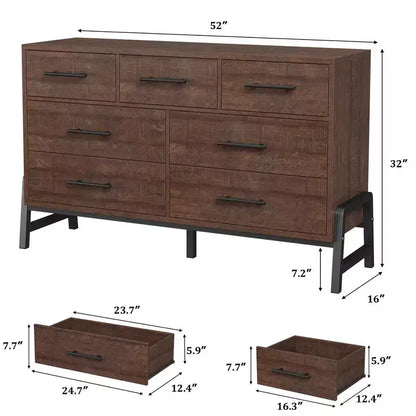 Garvee 7 Commode pour chambre à coucher, commode autonome à 52 tiroirs de large avec rangement, commode de rangement en bois pour salon, chambre à coucher