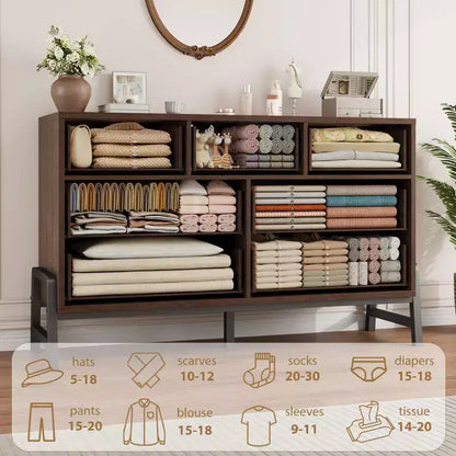 Garvee 7 Commode pour chambre à coucher, commode autonome à 52 tiroirs de large avec rangement, commode de rangement en bois pour salon, chambre à coucher