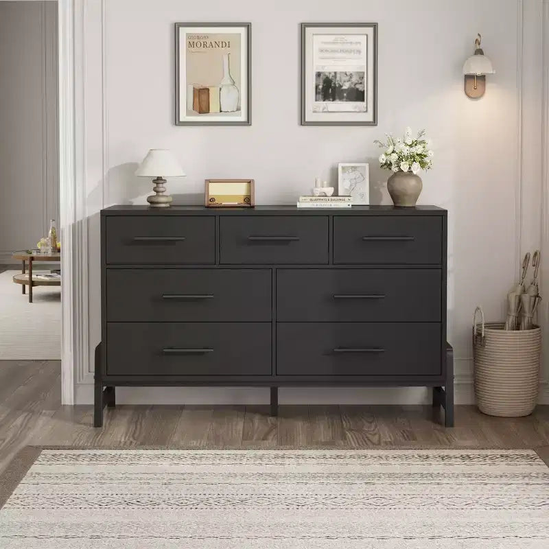 Garvee 7 Commode pour chambre à coucher, commode autonome à 52 tiroirs de large avec rangement, commode de rangement en bois pour salon, chambre à coucher