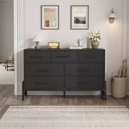 Garvee 7 Commode pour chambre à coucher, commode autonome à 52 tiroirs de large avec rangement, commode de rangement en bois pour salon, chambre à coucher