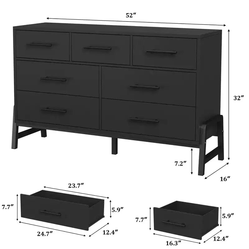 Garvee 7 Commode pour chambre à coucher, commode autonome à 52 tiroirs de large avec rangement, commode de rangement en bois pour salon, chambre à coucher