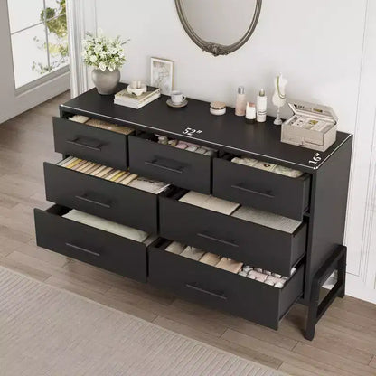 Garvee 7 Commode pour chambre à coucher, commode autonome à 52 tiroirs de large avec rangement, commode de rangement en bois pour salon, chambre à coucher