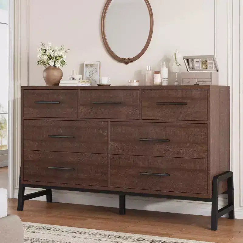 Garvee 7 Commode pour chambre à coucher, commode autonome à 52 tiroirs de large avec rangement, commode de rangement en bois pour salon, chambre à coucher