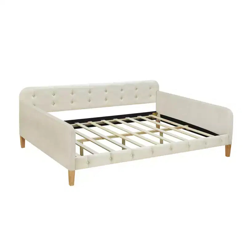 Lit de repos moderne GDFStudio Purtell en lin capitonné avec cadre en bois massif