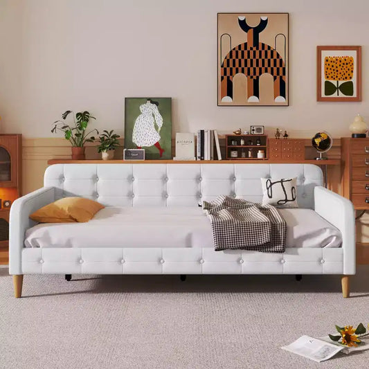 GDFStudio Purtell Modern Tufted Upholstered Linen Daybed with Solid Wood Frame