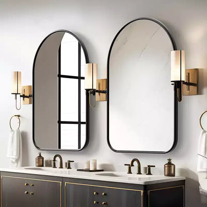 MAYEERTY Hanging Mirror Iron Rounded Corner Arch Silver-White Rotating Hardware 36x24x2in