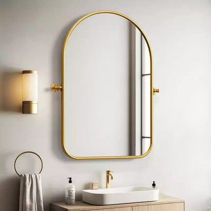 MAYEERTY Miroir suspendu en fer avec coins arrondis, arche, quincaillerie rotative argent-blanc 36x24x2 pouces