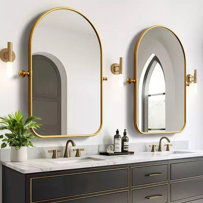 MAYEERTY Miroir suspendu en fer avec coins arrondis, arche, quincaillerie rotative argent-blanc 36x24x2 pouces