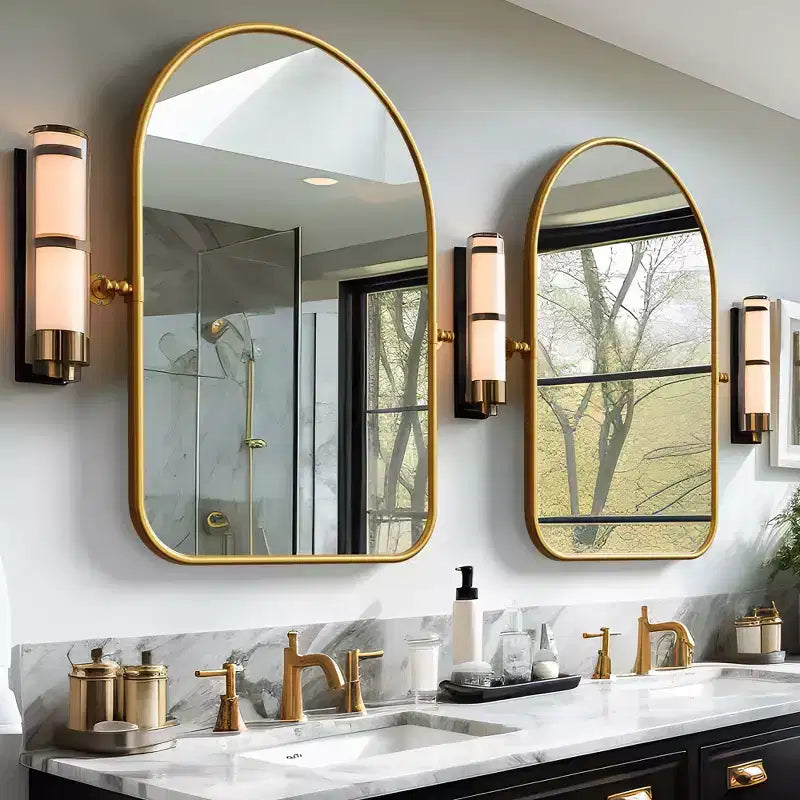 MAYEERTY Miroir suspendu en fer avec coins arrondis, arche, quincaillerie rotative argent-blanc 36x24x2 pouces