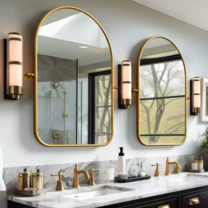 MAYEERTY Miroir suspendu en fer avec coins arrondis, arche, quincaillerie rotative argent-blanc 36x24x2 pouces