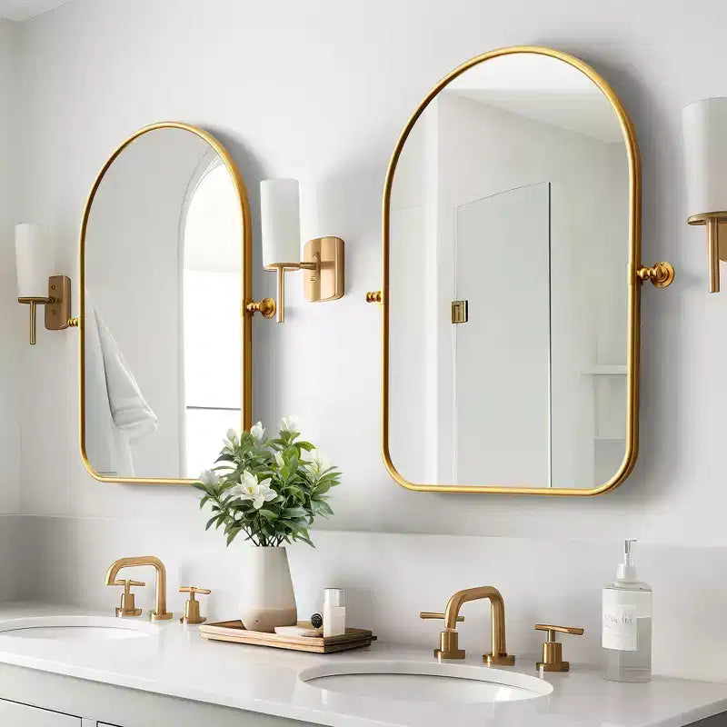 MAYEERTY Miroir suspendu en fer avec coins arrondis, arche, quincaillerie rotative argent-blanc 36x24x2 pouces