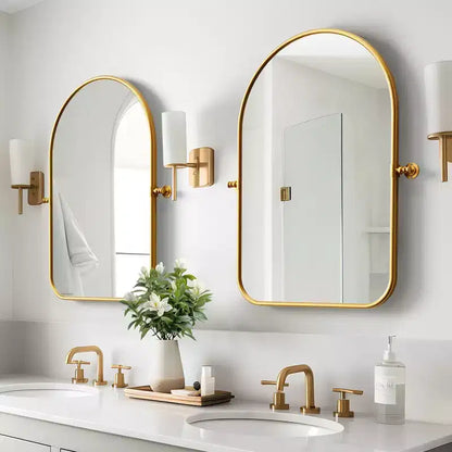 MAYEERTY Miroir suspendu en fer avec coins arrondis, arche, quincaillerie rotative argent-blanc 36x24x2 pouces