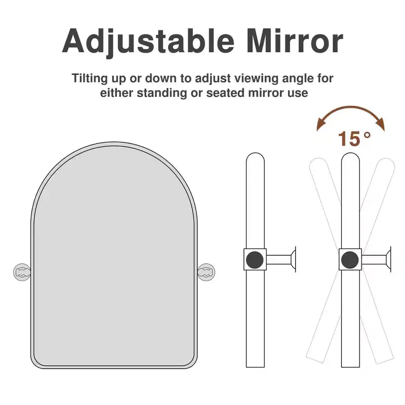 MAYEERTY Miroir suspendu en fer avec coins arrondis, arche, quincaillerie rotative argent-blanc 36x24x2 pouces