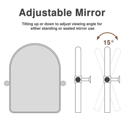 MAYEERTY Miroir suspendu en fer avec coins arrondis, arche, quincaillerie rotative argent-blanc 36x24x2 pouces