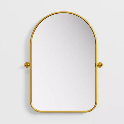 MAYEERTY Miroir suspendu en fer avec coins arrondis, arche, quincaillerie rotative argent-blanc 36x24x2 pouces