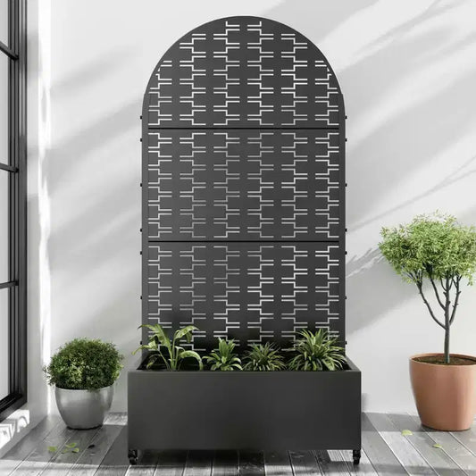 MAYEERTY Planter Box with Trellis Iron Black Rectangle Grid Pattern 71x35x16in 3-Piece Set