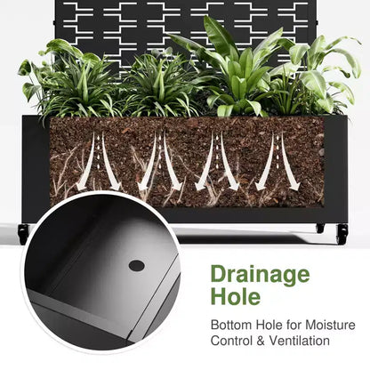 MAYEERTY Jardinière avec treillis en fer noir, motif grille rectangulaire, 180x89x41 cm, lot de 3