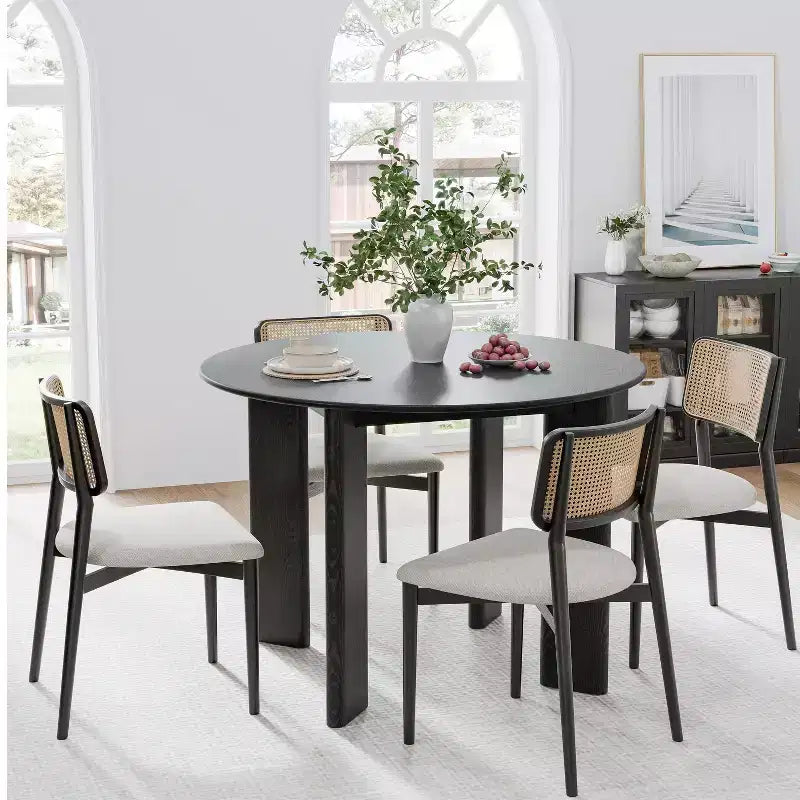 MAYEERTY 42 Wood Round Dining Table for 4, Farmhouse Modern Kitchen & Dining Room Table